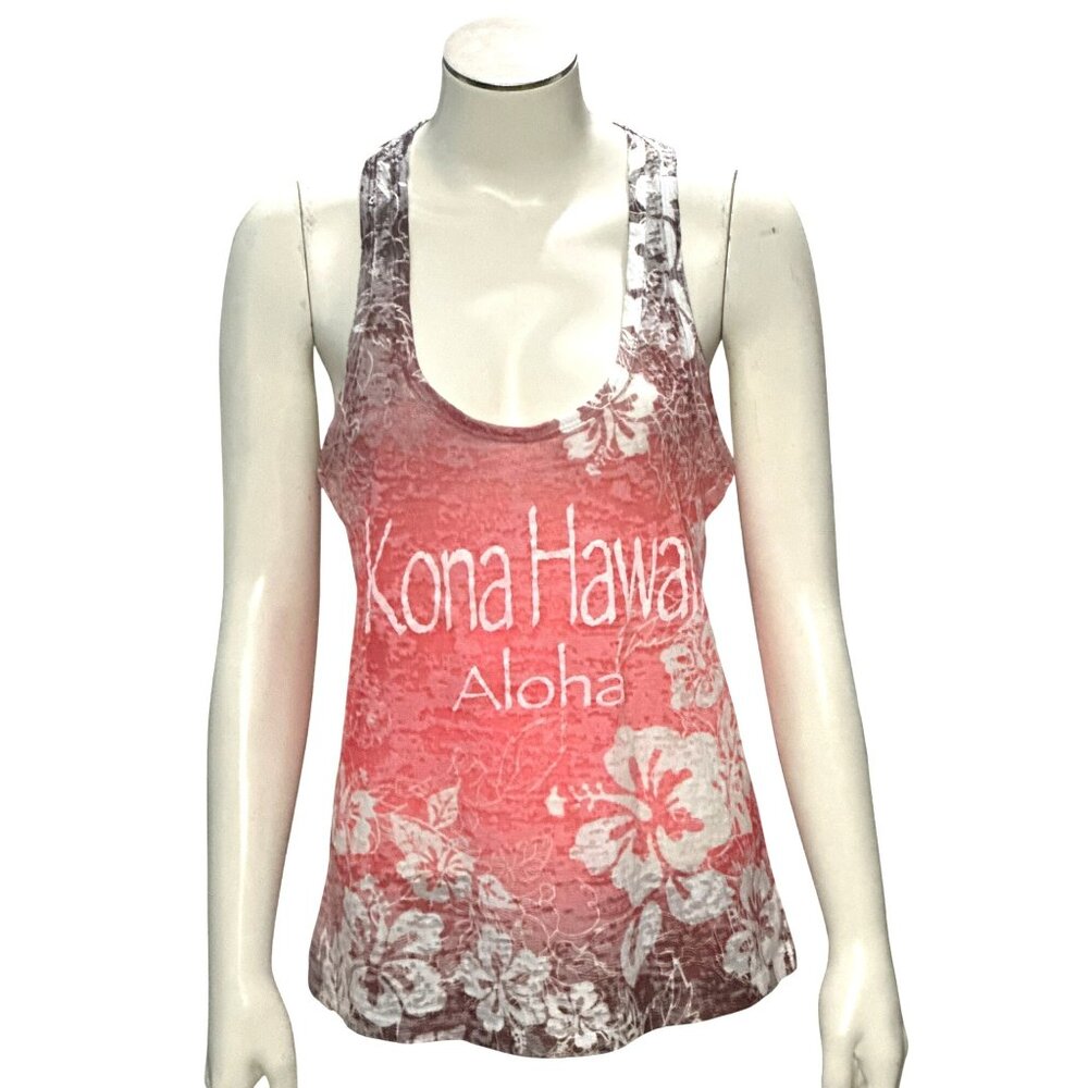 CCC Kona Hawaii Aloha Racerback Tank Top Sheer Lightweight Floral Size Small